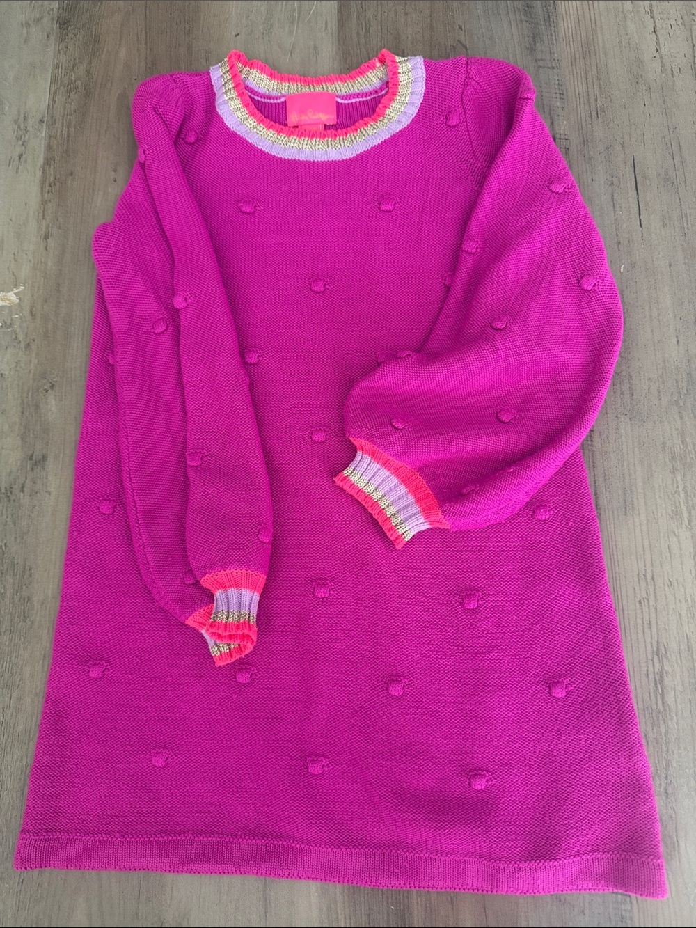 Lilly Pulitzer Hot Pink Knit Pom-Accent Dress with Striped Trim